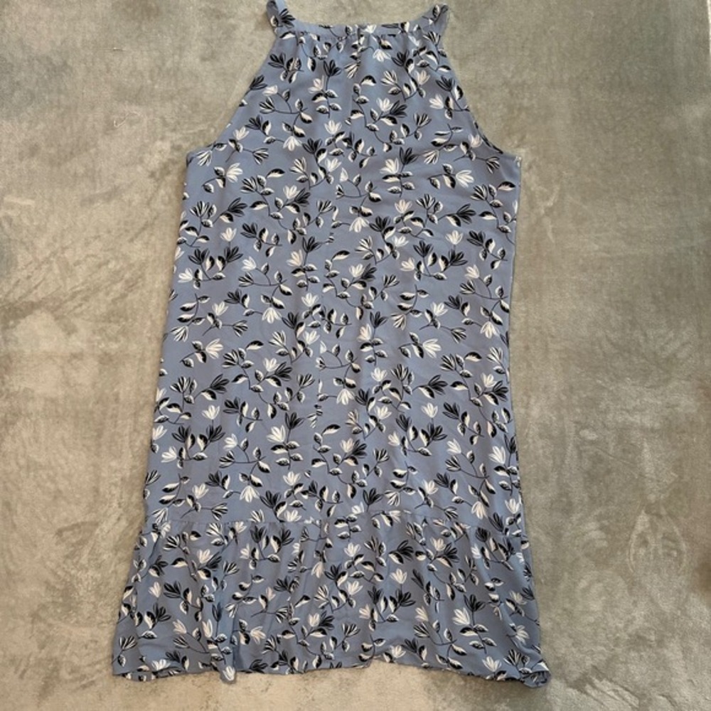 J Jill Wearever Dress Sz XL Blue Floral Sleeveless Shift Ruffle Hem Casual Boho - Picture 3 of 12